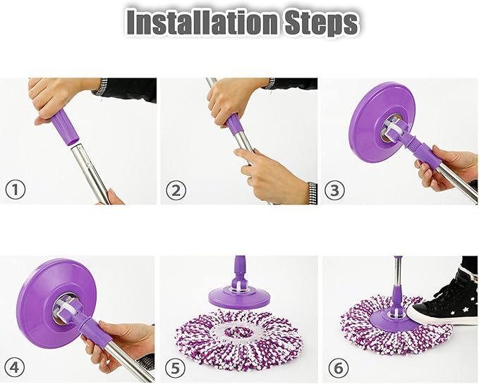 Spin Mop Replacement Mop Handle, 49-inch 360 Degrees Rotating Telescopic Replacement Mop Stick with Reinforced Plastic Disc for Spin Mop Bucket Cleaning System (Plastic Disc, Red)