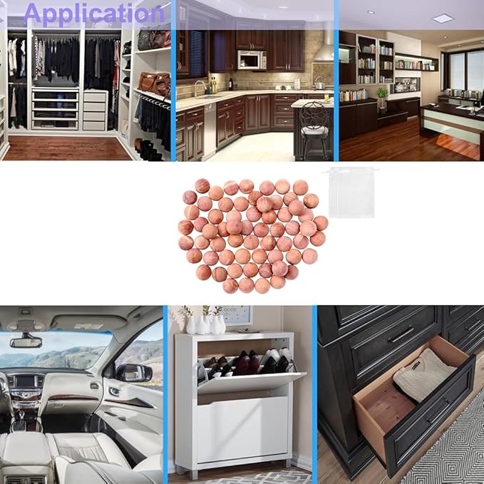 Cedar Balls for Closets and Drawers, Red Cedar Balls for Clothes Storage 60PCs with 2 Satin Bags