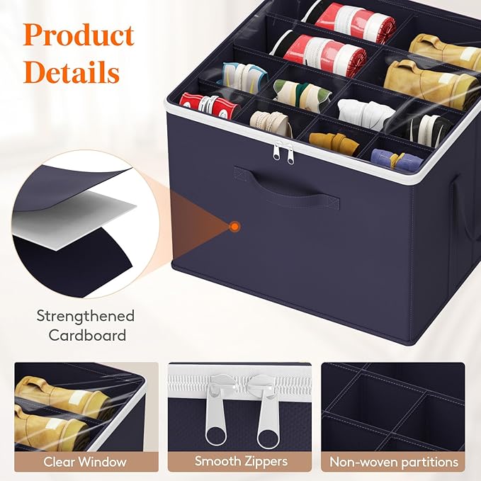 Lifewit 6 Pack Shoe Storage Organizer for Closet, Large Shoe Box Storage Containers with Clear Cover, Foldable Storage Bins Fit for Boots Fits 72-96 Pairs (Each 12-16 Pairs) Blue