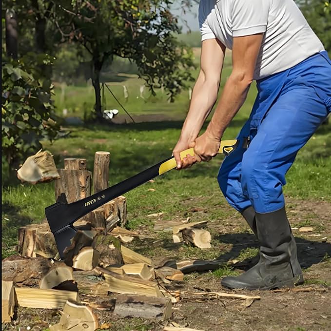 24" Splitting Axe Hatchet, Nylon Shock-Absorbing Handle, Camping Axe for Logs, Wood