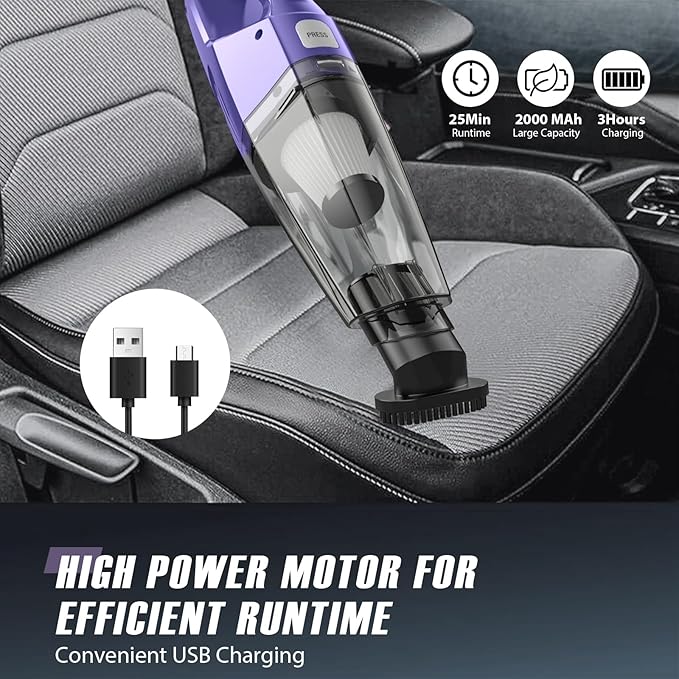 Bossdan Handheld Vacuum Cordless – Car Vac Portable with 8KPA & Multi Accessories & Low Noise, Lightweight Hand Held Vacuum Cordless Rechargeable for Car/Home/Dust/Pet Hair, Mine Portable Vacuum