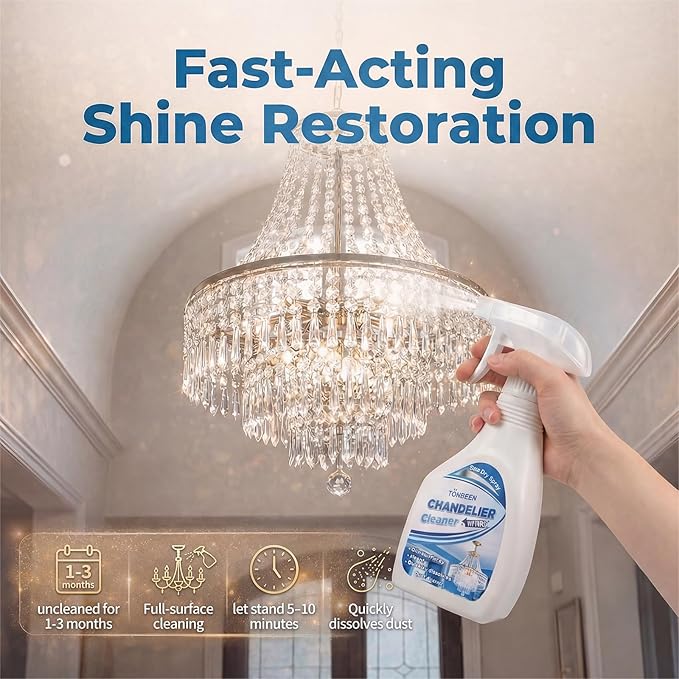 Chandelier Cleaner Drip Dry Spray No Wipe - No Wipe Streak Free Dust Remover for Crystals, Glass & Window Screens, 1PK