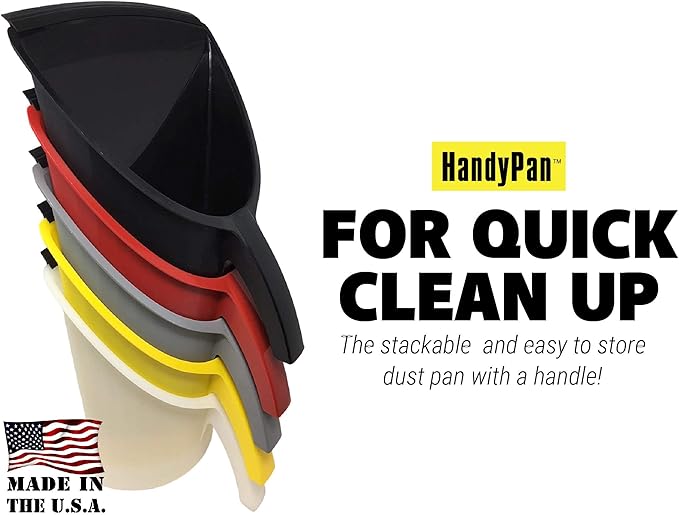 HandyPan Heavy Duty Dustpan, Black - Large Dust Pan Made in the USA with Tight Seal Lip to Keep Dust, Dirt, Debris In-Great for Home, Shop, Garage, Use-Stackable, Standing Dustpan for Wet or Dry Tasks