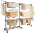 SONGMICS Clothes Drying Rack 4-Tier, Foldable Laundry Drying Rack 69.9-Inch Tall, Extendable Rods, Stainless Steel, Rolling Clothes Horses, Clothes Airer, Indoor Outdoor Use, Dove Gray ULLR704G01