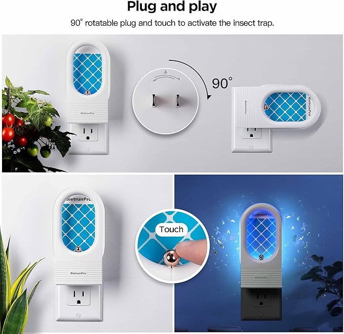 Fruit Fly Traps/Gnat Traps for Indoors, UV＆Blue Light Plug-in Gnats Killer Bug Trap, NAT Killer, Flying Insect Catcher Trap for Fruit Flies, Moths, Mosquitoes, Fungus, Get Rid of Gnat Infestation
