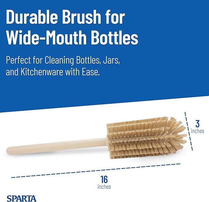 SPARTA Large Water Bottle Brush Ideal for Wide-Mouth Jars, Bottles and Tumblers, Dishwashing Tool with Handle for Home and Commercial Kitchens, Plastic, 16 Inches, Tan, (Pack of 4)