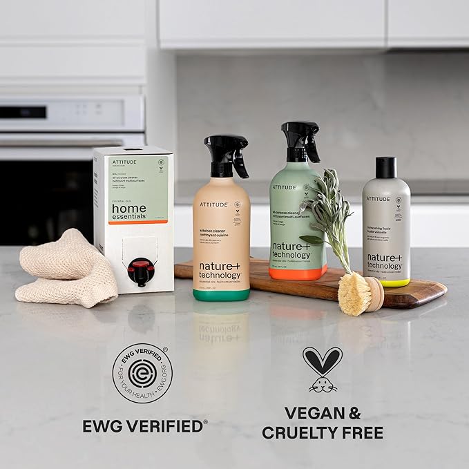 ATTITUDE Dish Soap, Infused with Essential Oils, Plant-Based Ingredients, EWG Verified, Great for Clean and Sparkling Dishes, Vegan Dishwashing Liquid, Geranium & Lemongrass, 488 mL