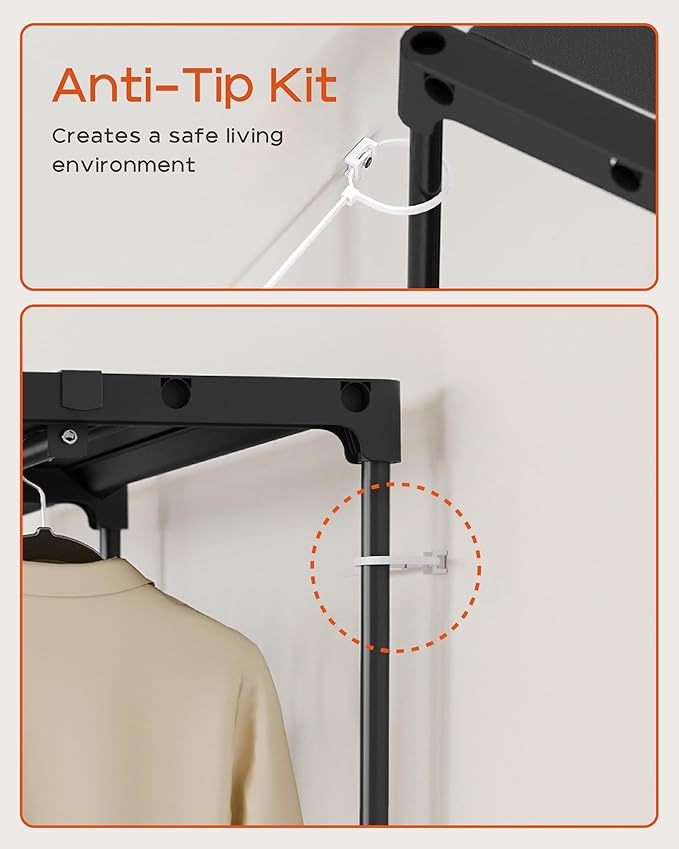 CASAMAYA Clothes Rack, Portable Closet, 81.1 Inch Large Capacity Wardrobe Closet, Clothes Storage Organizer with Shelves and 3 Hanging Rods, Easy to Assembly, Black PCT033B01