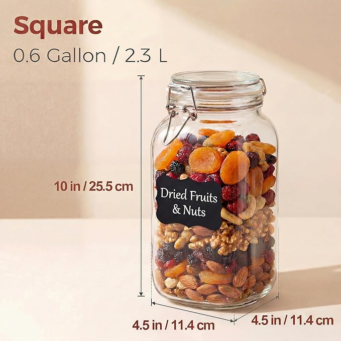 78oz - 3 Pack Square Glass Jars with Airtight Lid, Wide Mouth Mason Jars with Clamp Lids, Air Tight Glass Canisters, Best Food Storage Containers for Flour, Sugar, Cereal, Pasta, Rice, Coffee, Spice