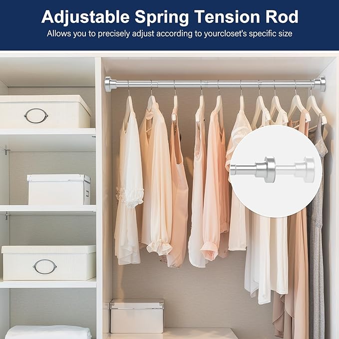 No Drilling Closet Rod, 27.5-74 Inches Hanging Closet Rod for Clothes, Closet Bar & Pole Heavy-duty, Closet Rods for Hanging Clothes For Closet Wardrobes Bathroom Laundry RV Curtains,Nickel