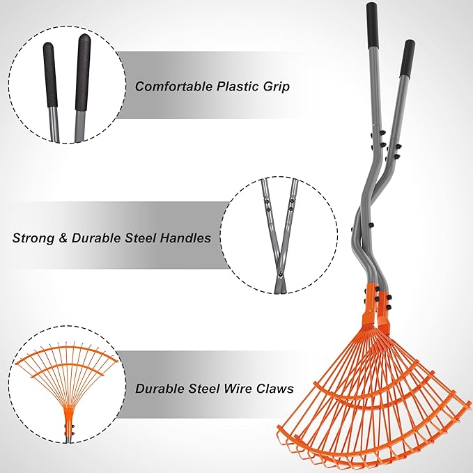 Walensee Leaf Grabber Rake with Long Steel Handle, Heavy Duty Leaf Picker Upper & Garden Claw, Multi-Use Leaves Scoop and Hands Rake for Lawn & Yard Shrub Cleanup