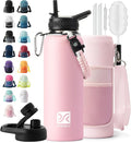 DYSANKY Insulated Water Bottle | Thickened Stainless Steel Vacuum Metal | Portable Sports Water Jug for Gym and Hiking with Straw, Carrier Bag, Handle Strap | BPA-Free 40 oz, Pink