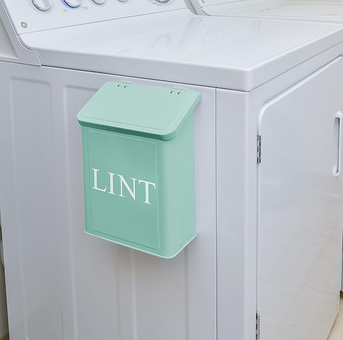 Calindiana Modern Farmhouse Metal Lint Bin for Laundry Room, Mint, 10L