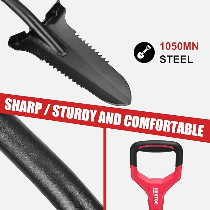 Drain Spade Garden Shovel Digging Shovels Root Saw Spade with Ergonomics Oval Steel Handle for Digging, Trenching, Cutting Roots,47.2 Inches