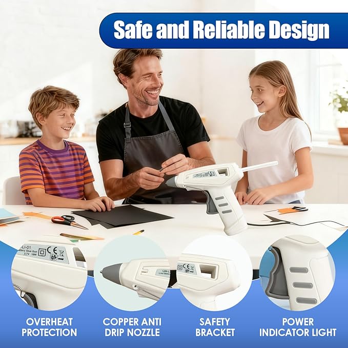 Cordless Hot Glue Gun Kit Includes 30 Hot Glue Sticks, Switch with 10W Drip-proof Design with 15-Second Fast Heating, Suitable for DIY Crafts, Fabric, Wood & Home Repairs（White）