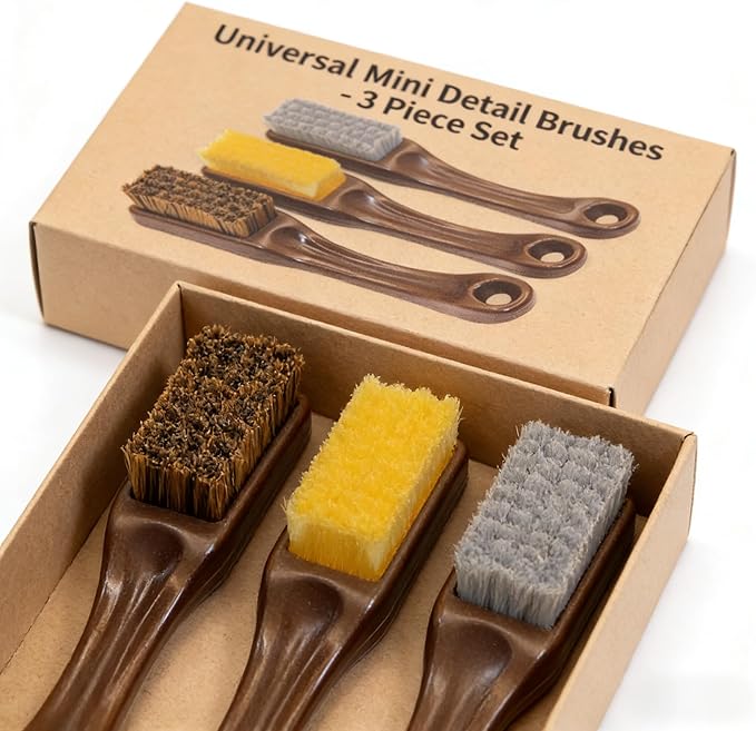 Multi-Purpose Cleaning Brush Set with Carbon Gray Hard Bristles, Bamboo Charcoal Soft Bristles, and Yellow Sponge, 3 Pack Small Detail Brushes for Collectibles, Toys, and Crevices
