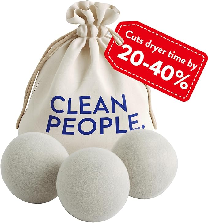 The Clean People 100% New Zealand Wool Dryer Balls - 3 Pack - for Laundry, Fabric Softening, Anti Static, No Lint, Odorless and Reusable