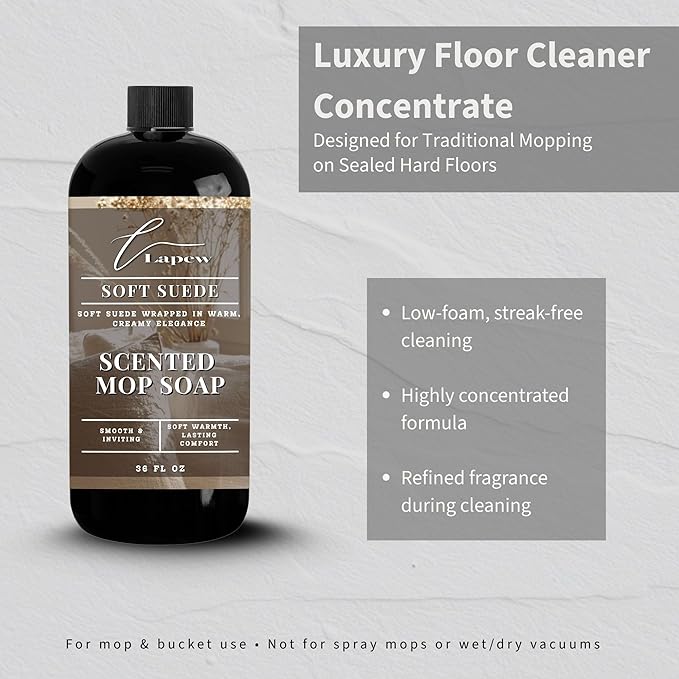 Lapew Soft Suede Scented Mop Soap - Luxury Floor Cleaner Concentrate for Mopping Tile, Laminate, Vinyl & Hardwood | Streak-Free, Low-Foam | 36 oz