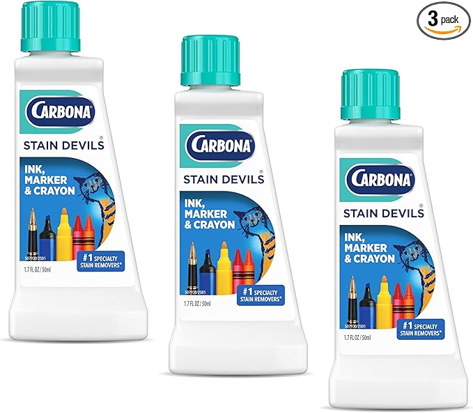Carbona Stain Devils® #3 | Ink, Marker & Crayon | Professional Strength Laundry Stain Remover | Multi-Fabric Cleaner | Safe On Skin & Washable Fabrics | 1.7 Fl Oz, 3 Pack