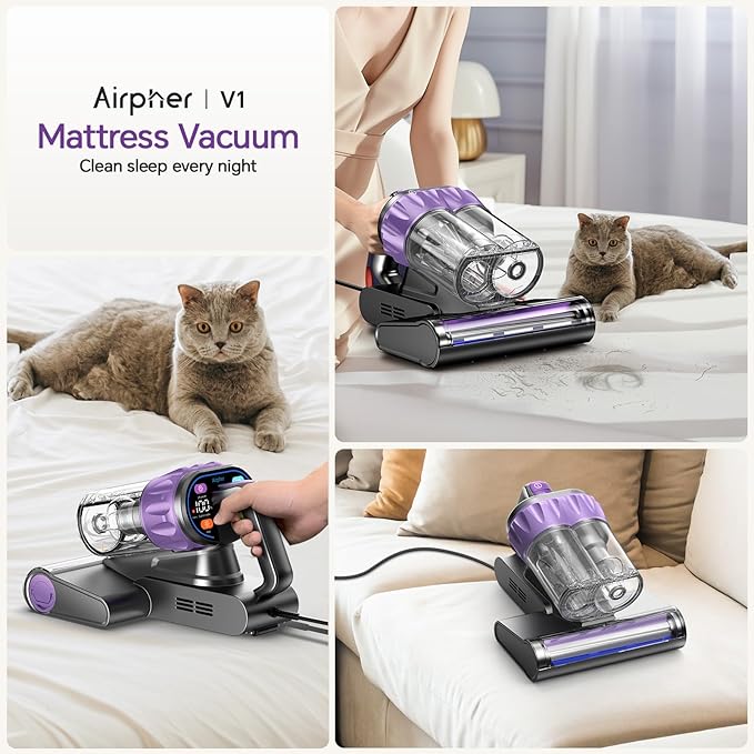 Mattress Vacuum Cleaner, 18Kpa Bed Vacuum Cleaner with 253.7nm UV-C Light, 150°F Heat, HEPA Filter & Ultrasonic, Versatile Handheld Vacuums for Bed, Sofa, Couch, Crib Gift Ideas for Women