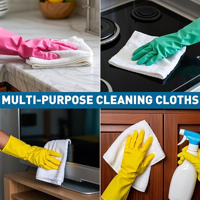 White Microfiber Towels- 15 Pack, Microfiber Cleaning Cloths Bulk, Microfiber Towels for Cars, Cleaning Rags (12x12 inches)