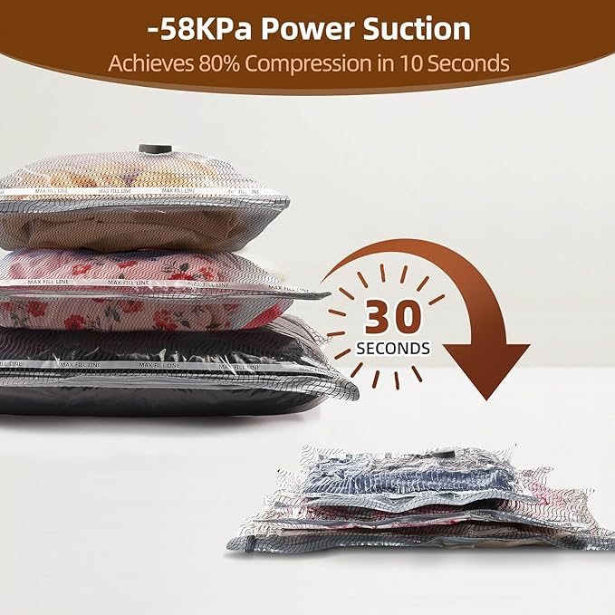 15 Pack Vacuum Compression Bags for Travel, Carry-on Size Seal Packing Cubes for Luggage,Vacuum Storage Bags, Space Saver for Clothes 80% for Travel & Home(No pump)