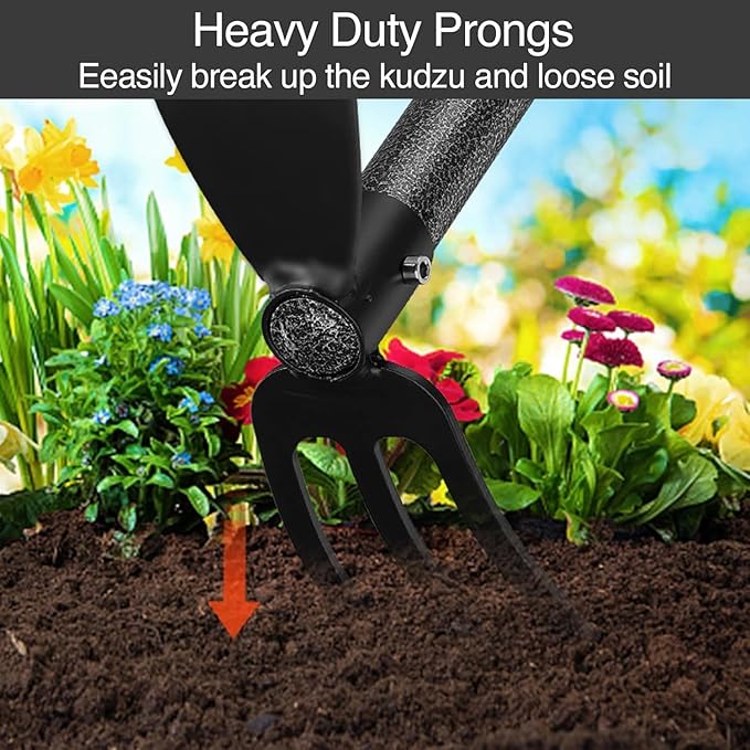 Hoe and Cultivator Gardening Hand Tools, Heavy Duty Stainless Steel Garden Hoe and 3 Fork Hand Tiller for Gardening Weeding Planting with Adjustable Handle 30-45 inch