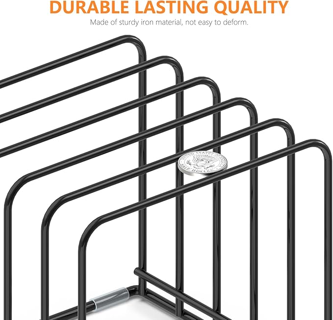 KORRTFID Kitchen Cabinet Organizer, Steel Cookware Holder, Divided Holder with 5 Slots for Skillets Baking Tray and Chopping Board Rack - Baking Pan Holder Storage (1 PC)
