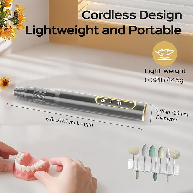 Cordless Mini Polisher, 30000RPM Portable Repair & Cleaning Kit for Acrylic & Soft Liners - Smooths Rough Edges, Removes Stains, Perfect Finish, Ideal Gift for Dad Mom Grandma Grandpa
