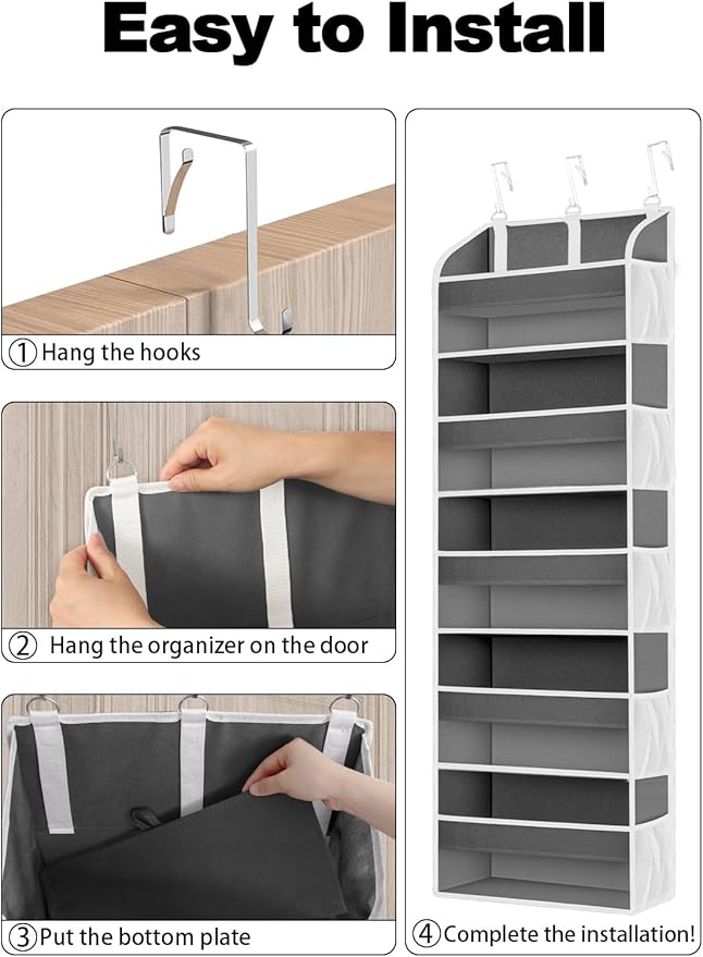 TAHAVICE 1 Pack Over The Door Organizer Storage, Hanging Organizer Closet with 5 Large Pockets 10 Mesh Pockets, 44 lbs Weight Capacity, Behind Door Storage for Nursery Bedroom Bathroom (Dark Grey)