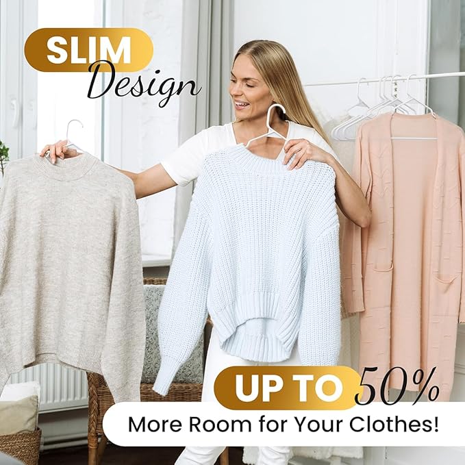 Our Modern Space 200 Pack Plastic Hanger for Shirt Pants Coats Dresses Skirts Suits Jackets - Standard Thick Coat Hanger - Sturdy & Durable Design with Shoulder Grooves Hook - White