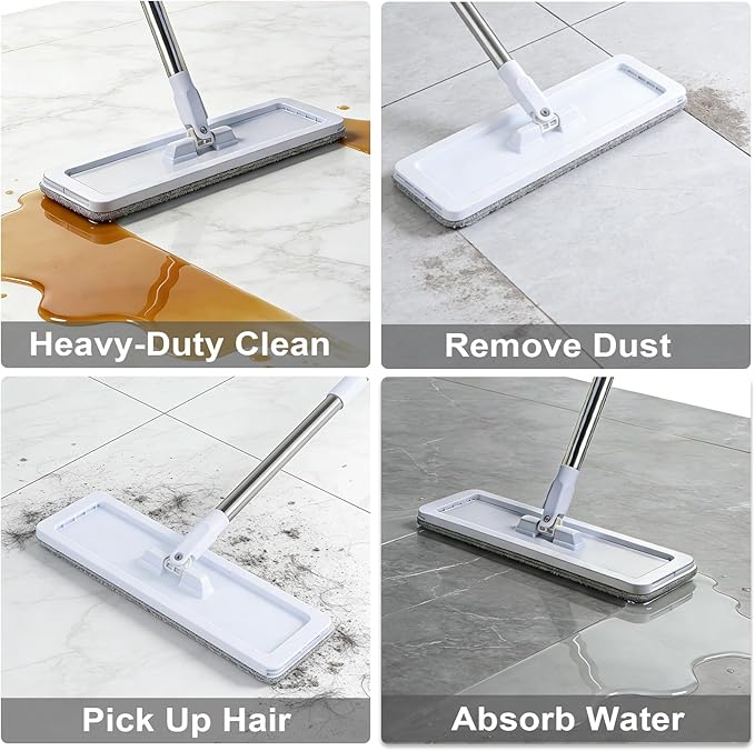 Mop and Bucket Set, 50" Flat Mop and Bucket System for Floor Cleaning, Separate Dirty and Clean Water, 4 Microfiber Pads Included, Wet and Dry Use, for Cleaning All Floor Types and Windows