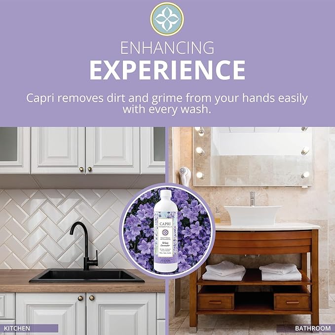 CAPRI ESSENTIALS Dish Soap Liquid, Natural Household Cleaning, Plant Based Aromatic Dish Detergent, Blend of Essential Oils with Juniper & Chamomile, White Lavender, 16 FL Oz (2 Pack)