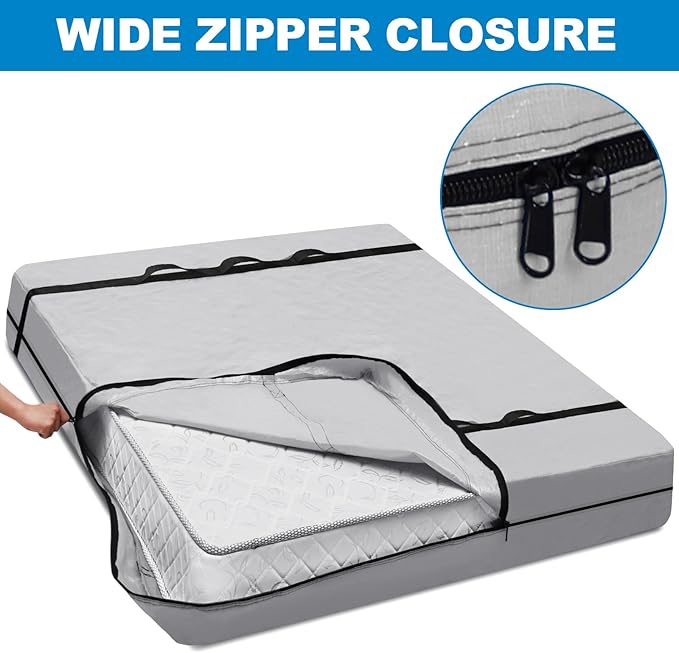 TICONN Mattress Bags for Moving, Heavy Duty Full Mattress Cover Storage Bag with Full-Around Handle and Adjustable Buckles (Gray, Full)