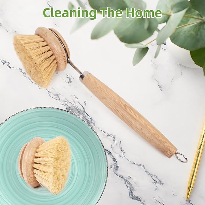 Bamboo Dish Brush - Bamboo Dish Scrubber, Eco-Friendly and Biodegradable, Vegetable Brush Suitable for Cookware, Bowls and Plates, Non-Stick Pans(Soft Bristle)