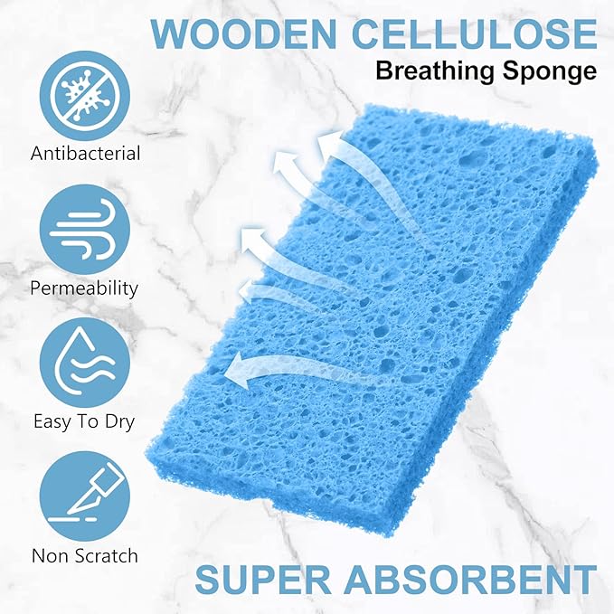 Zhengmy 100 Pieces Sponges Bulk Sponges Kitchen Compressed Sponge Natural Dish Sponge Compressed Wood Pulp Cleaning Without Scratching for Kitchen Bathroom, 3.9 x 2.4 x 0.12 Inch (Blue)