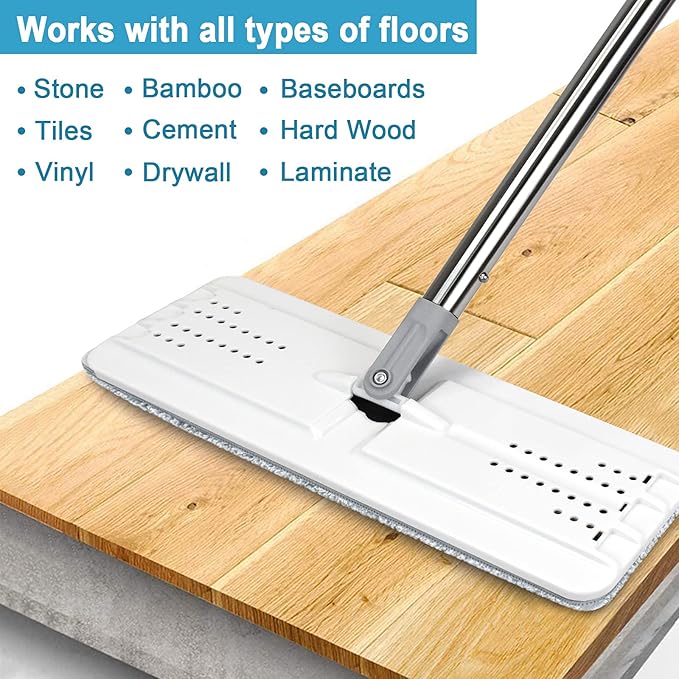 Mop and Bucket with Wringer Set, Hands Free Flat Floor Mop and Bucket, 8 Washable Microfiber Pads Included, Wet and Dry Use, Home Floor Cleaning System for All Floor Types and Windows