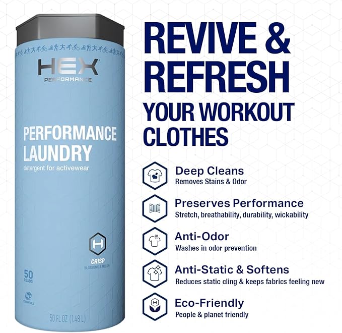 HEX Performance Laundry Detergent, Crisp, 100 Loads (Pack of 2) - Designed for Activewear, Eco-Friendly, Concentrated Formula