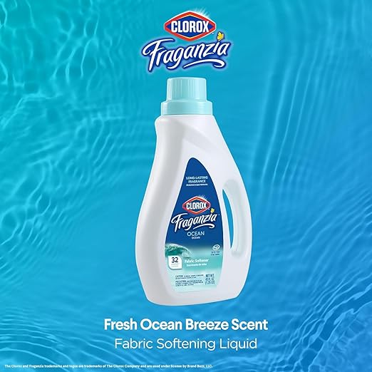 Clorox Fraganzia Liquid Laundry Fabric Softener, Ocean Scent - Laundry Odor Eliminator, Wrinkle Reducer and Static Reducer, 40 Fl Oz - 6 Pack