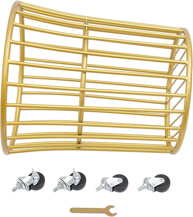 Household Storage Basket, 360° Rolling Movable Laundry Basket,Floor-Standing White Multi-layer Clothes Organizer for Kitchen,living Room and Bathroom (Metal Gold)