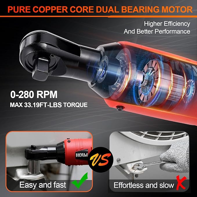 3/8" Cordless Electric Ratchet Wrench Set, 40 Ft-Lbs 16.8V Battery Power Ratchet Tool Kit with Variable Speed Trigger, 2 Packs 2.0Ah Battery, Charger, 7 Sockets