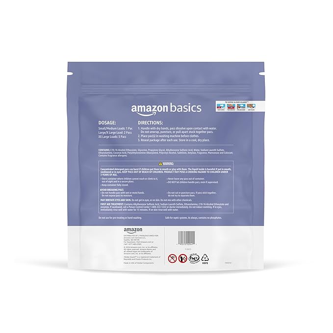 Amazon Basics Laundry Detergent Pacs, Lavender Scent, HE Compatible, Easy to Use Pre-Measured Pods, Clean Clothes, 120 Count (New Packaging)