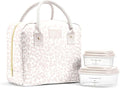 Fit & Fresh Bloomington Lunch Bag for Women - Insulated Large Lunch Box for Work with Containers, Leak-Resistant, Stain-Resistant, Zipper Closure, Feline Fine Ivory