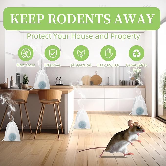 Mouse Rodent Repellent, Peppermint Lemon Mice Repellent for Squirrel Rats Spider Pests, Natural Repellent for Kitchen, Warehouse, Car, Indoor, Outdoor, Safe for Pets & Family