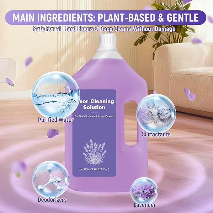 82 FL OZ/2.4 L Lavender Scented Floor Cleaning Solution Compatible with Dreame Cleaning Solution, Low Foam & No Residue, Floor Cleaner for All Robot Vacuum and Wireless Wet Dry Vacuum Cleaners