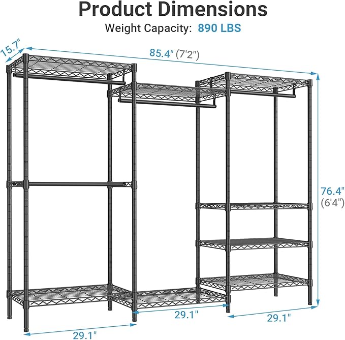 VIPEK V5C Plus Covered Clothes Rack Portable Wardrobe Closet, Heavy Duty Clothes Rack with Adjustable Shelves, Black Metal Clothing Rack with Black Upgarded Polyester Cover, Max Load 1040LBS