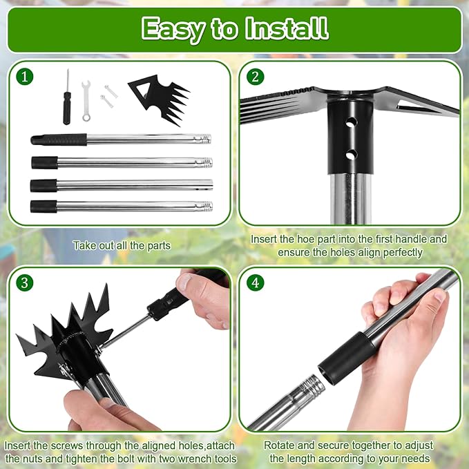 Upgraded Weed Puller Tool with Long Handle, 56" Manual Weeder Remover Tool, 2 in 1 Hand Weed Rake Garden Hoe for Gardening, Heavy Duty Uprooting Weeding Pull for Lawn, Yard, Patio Garden