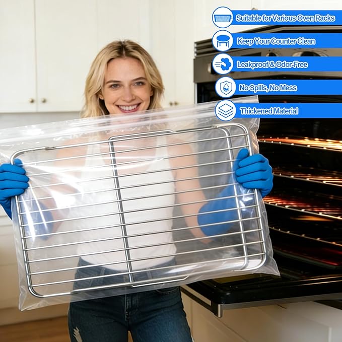 Palksky Oven Rack Cleaning Bags, 19.6 x 27.5 Inch Heavy Duty No-Scrub with Side Zipper Opening, Reusable Leak-Resistant PE for Deep Soaking Grill Grates & BBQ Racks, No Cleaner Included, 10 Pack