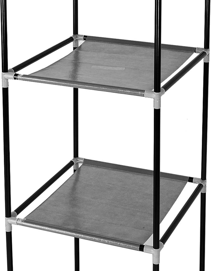 Portable Closet Wardrobe, Closet Storage Organizer Rack with Shelves and Cover for Hanging Clothes, Non-Woven Fabric, Quick and Easy to Assembly (64'', Black)