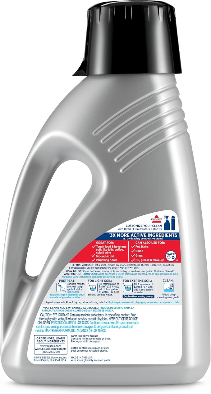 Bissell PRO OXY Carpet Deep Clean Solution, for use in leading upright carpet cleaners, 48oz, Removes deep down dirt, stains & odors